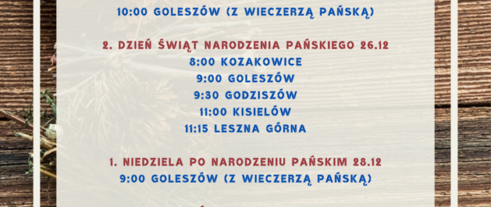 Zaproszenie na nabożeństwa świąteczno-noworoczne