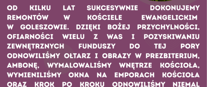 Prośba o wsparcie remontu elewacji ściany północnej kościoła w Goleszowie